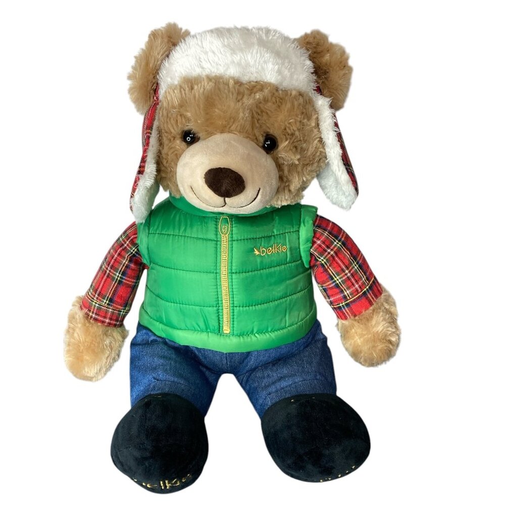 Belkie Winter Teddy Bear With Red Plaid Hooded Jacket & Green Puffer Vest 2019